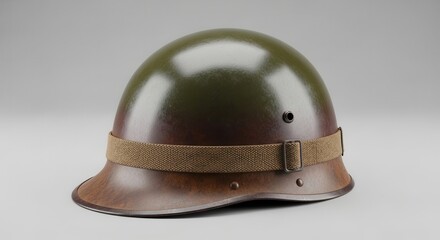 Obraz premium Classic military combat helmet showcasing historical protective headwear design on neutral