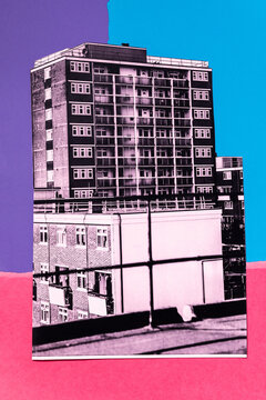 Analog collage of 1960s towerblock
