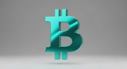 Obraz premium Sleek turquoise metallic bitcoin symbol on a neutral background representing digital currency and