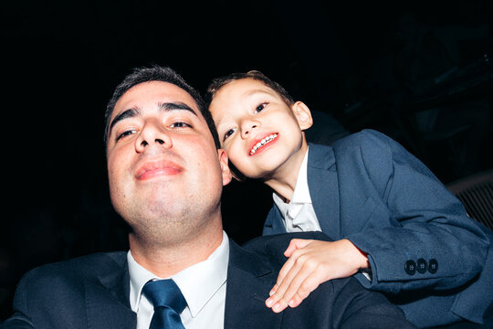 UGC direct flash selfie brothers in suit