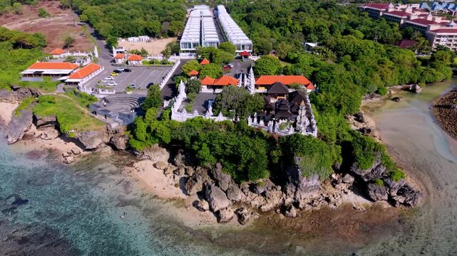 Aerial View of Geger Temple on a Coastal Cliff in Bali, Indonesia