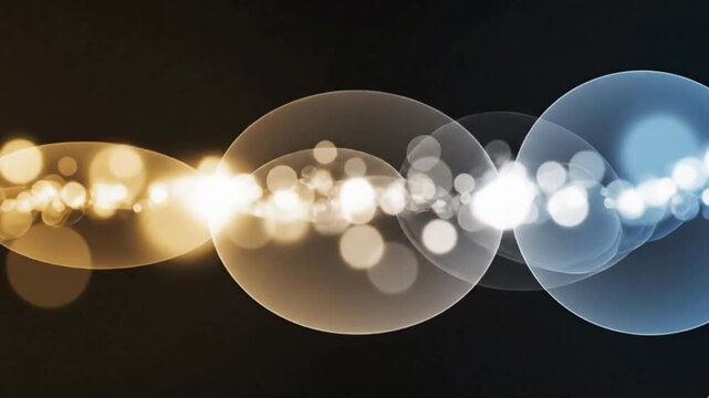 Glowing orbs in a row on a dark background with a mix of warm and cool colors