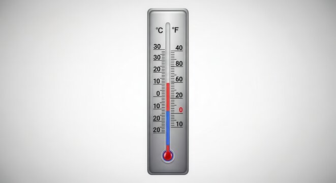 Precise digital representation of a classic mercury thermometer indicating moderate ambient