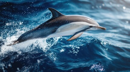 Fototapeta premium Playful Dolphin Leaping Through Vibrant Ocean Waves Capturing the Spirit of Marine Life