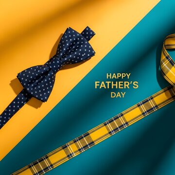 Happy father's day stylish bow tie and watch celebrating dad with gifts