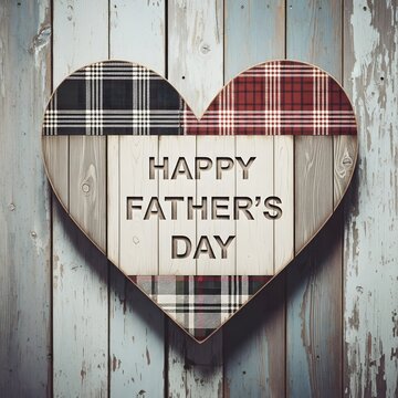 Happy father's day heartfelt plaid design on wood celebrating dad's love