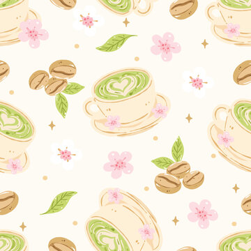 Matcha Latte Seamless Pattern