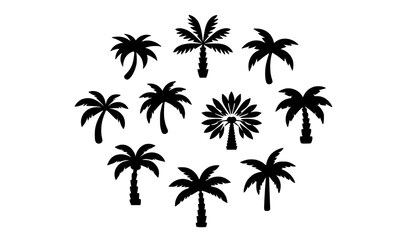 Fototapeta premium Geometric black palm tree icon set with tropical silhouettes for logo and graphic design isolated on white background