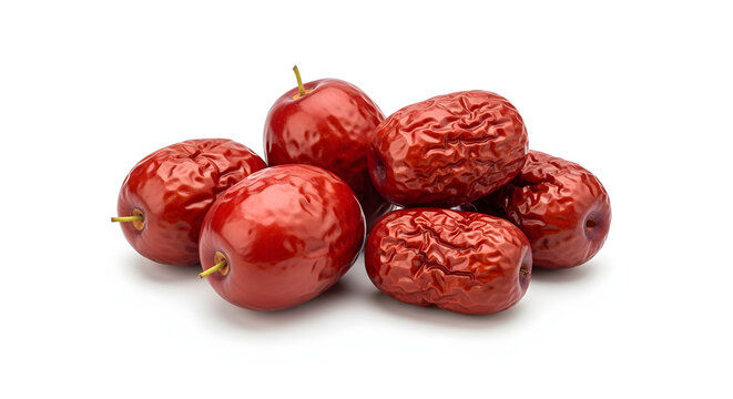Fresh and dried jujube red dates isolated on white. Perfect for traditional medicine, health, and superfood designs