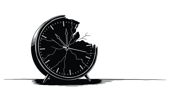 A broken clock illustration depicts the passage of time and fragility high quality professional detailed modern