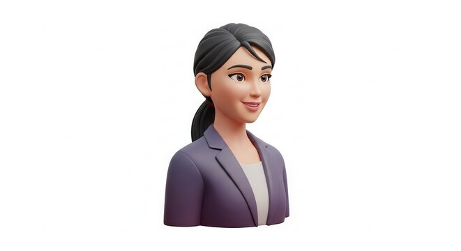 Vibrant 3D digital illustration of a smiling professional female avatar for business communications