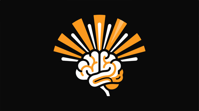 Brain with orange rays symbolizing ideas.