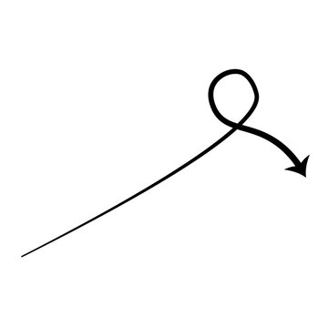 Abstract curved arrow illustration with a loop at the end pointing right, isolated on a white background