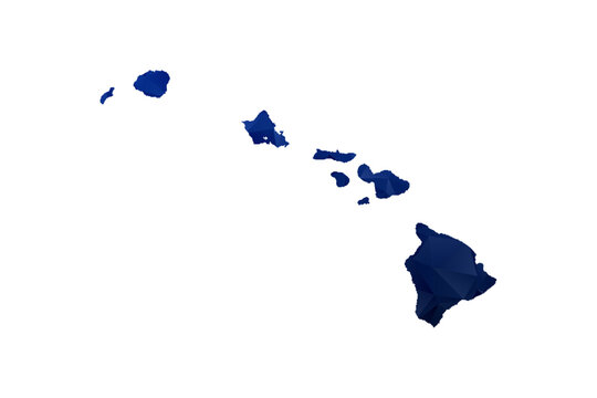 Hawaii Map - Polygon Style Vector Illustration in Dark Blue Gradient, Low Poly Geometric Design, Isolated on White Background for Infographics and Education.