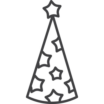 Festive outline party hat with playful star patterns, a cheerful vector illustration capturing the essence of celebrations and birthdays for adobe stock