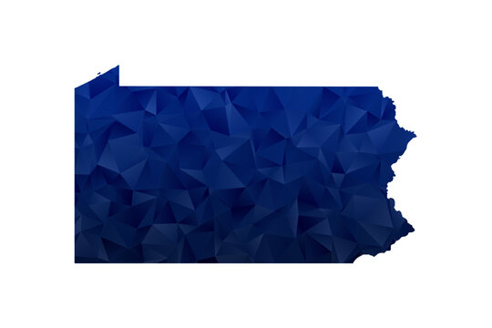 Pennsylvania Map - Polygon Style Vector Illustration in Dark Blue Gradient, Low Poly Geometric Design, Isolated on White Background for Infographics and Education.
