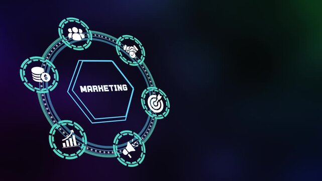 Comprehensive digital marketing campaign background with a professional icon representing global advertising, promotions, and brand growth.
