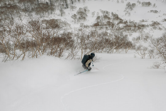 Backcountry skier on deep powder