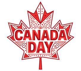 Obraz premium Vibrant Canada Day Maple Leaf Logo with Red Text on White Background