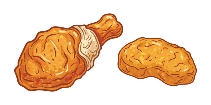 Vintage-style chicken nugget illustration with a woodcut print effect.