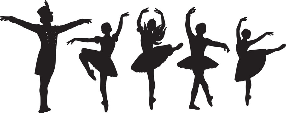 Black Solid Sugar Plum Fairy Silhouettes Set of Six on White Background