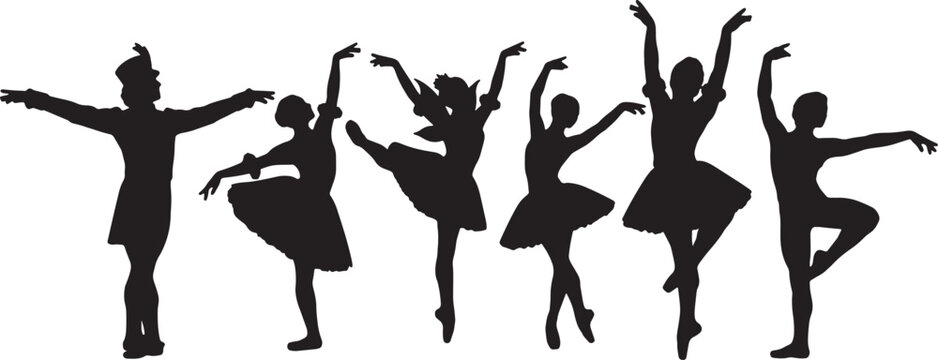 Black Solid Sugar Plum Fairy Silhouettes Set of Six on White Background