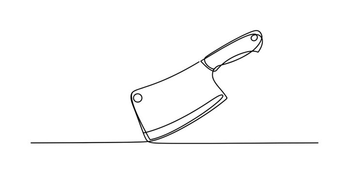 A single continuous line drawing of a sharp meat cleaver resting on a flat kitchen surface area Vector, illustration