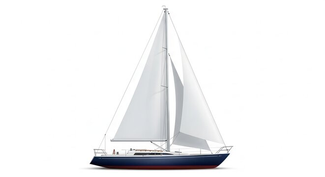 Elegant sailboat vector illustration depicting a modern vessel with white sails and a blue hull
