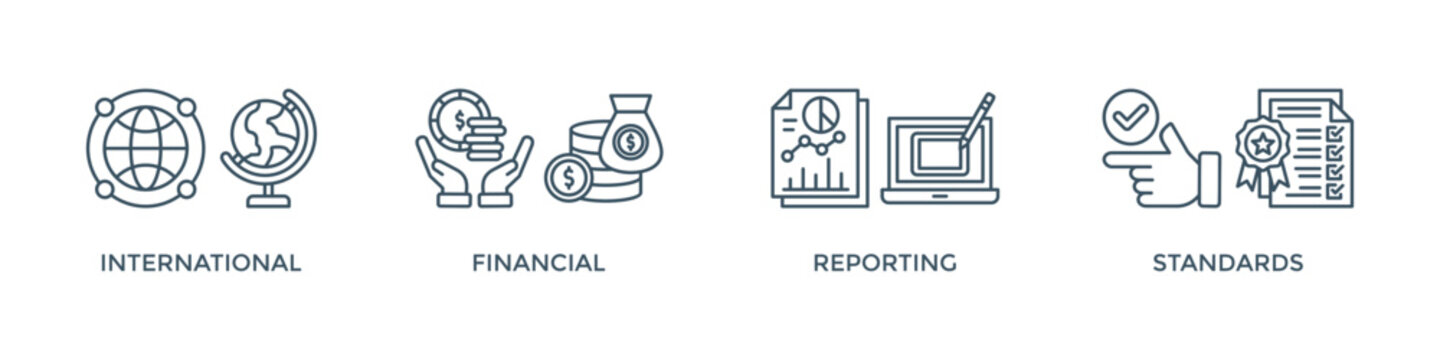 Ifrs banner web icon vector illustration concept for international financial reporting standards with icon of global, network, money, documents, books, and writing
