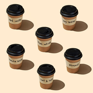 a layout of different takeaway coffee cups