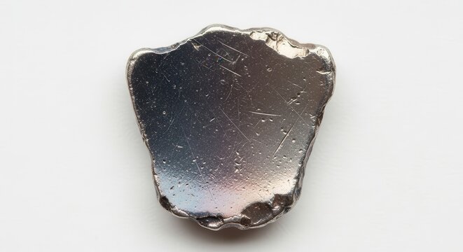 Close-up of a shimmering raw metallic fragment showcasing industrial material texture on a clean