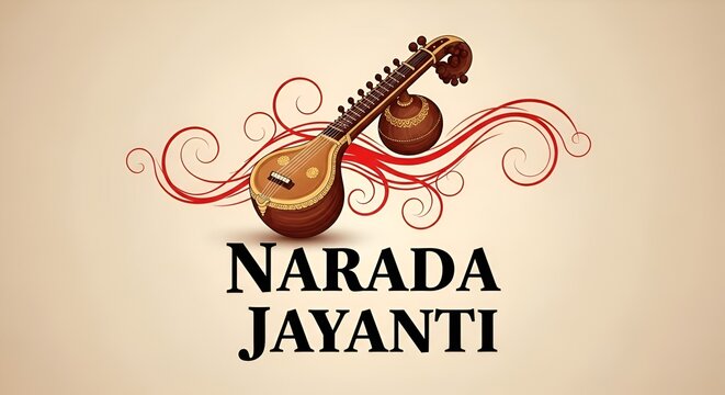 Minimalist Narada Jayanti Design with Veena and Sound Waves