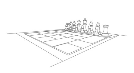Chess Game Setup, Line Art Drawing, Strategy Concept © punduh