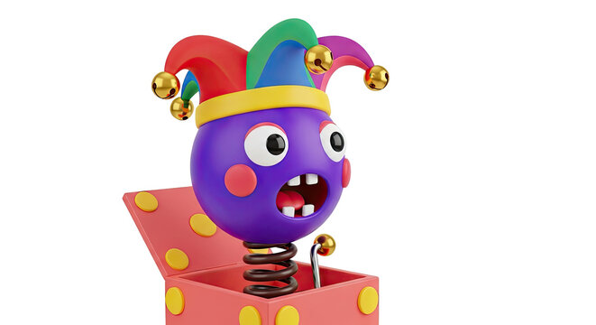 Surprised Jester Character Pops Out of a Toy Box