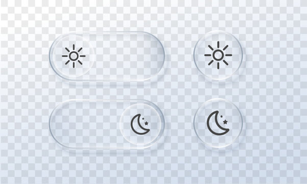 Modern UI toggle with crescent moon and daylight icons. Minimalist switch control featuring gradient glow, perfect for app theme selection and screen settings.