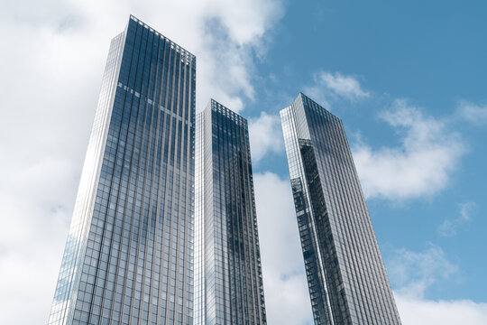 Modern Skyscrapers in Moscow City Against Blue Sky