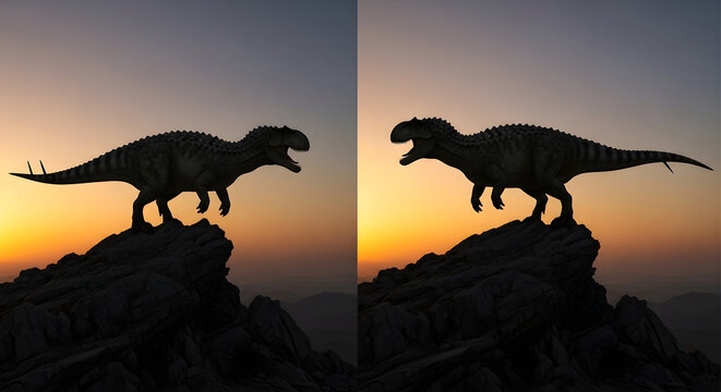 Carnotaurus on Rocky Ridge at Sunset