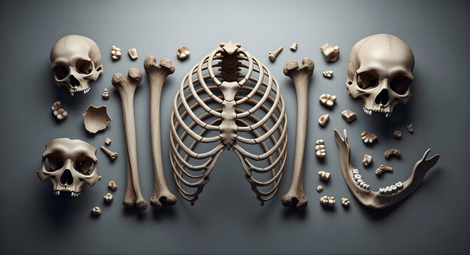 Rib Bones and Skull Fragments in Documentary Composition