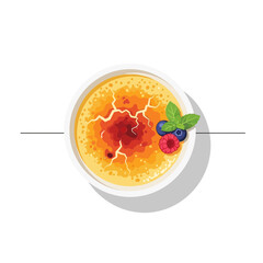 Crème brûlée dessert with berries and mint leaf, top view, isolated on white background © kadal