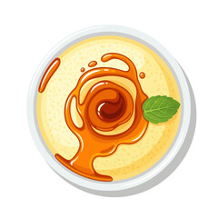 Delicious Crepe with Caramel Sauce and Mint Leaf, Top View © kadal