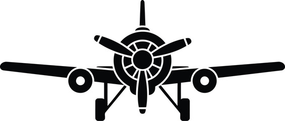Vintage airplane propeller silhouette vector graphic, aircraft illustration, black and white, aviation design element © SAIF820