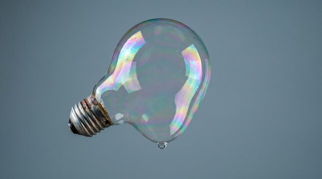 Fragile soap bubble lightbulb floating in air