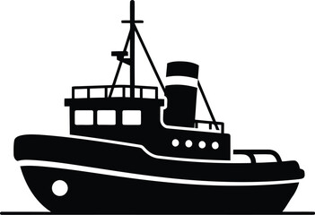 Fototapeta premium black silhouette of a ship or boat on the water, side view, simple design