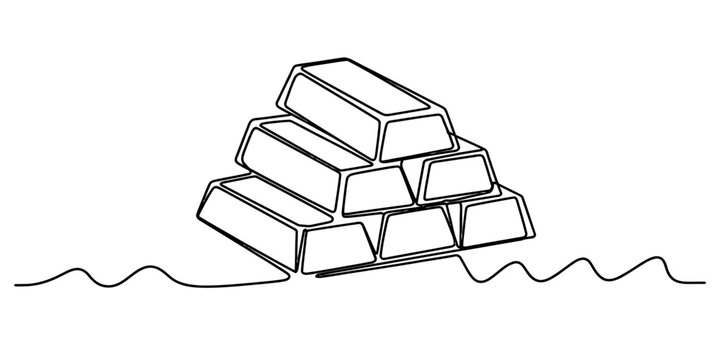 A continuous line drawing of a stack of gold bars representing wealth and financial success today Vector, illustration