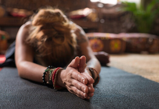 Woman stretching during yoga session