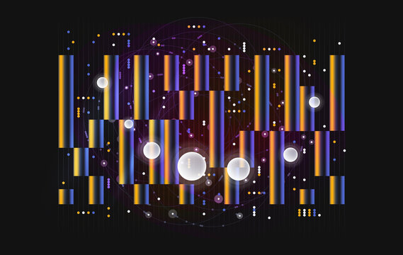 abstract data blocks with digital nodes on dark background
