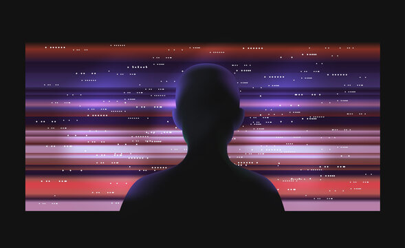 silhouette watching digital data screen
