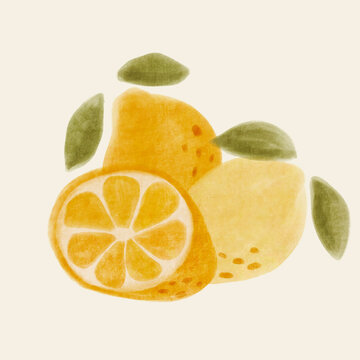 Hand drawn painterly lemons spot illustration 