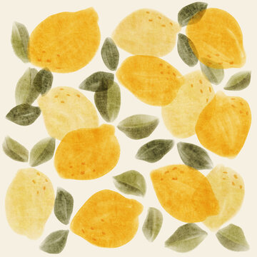 Hand drawn painterly lemon pattern