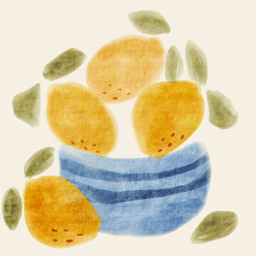 Hand drawn painterly lemon pattern